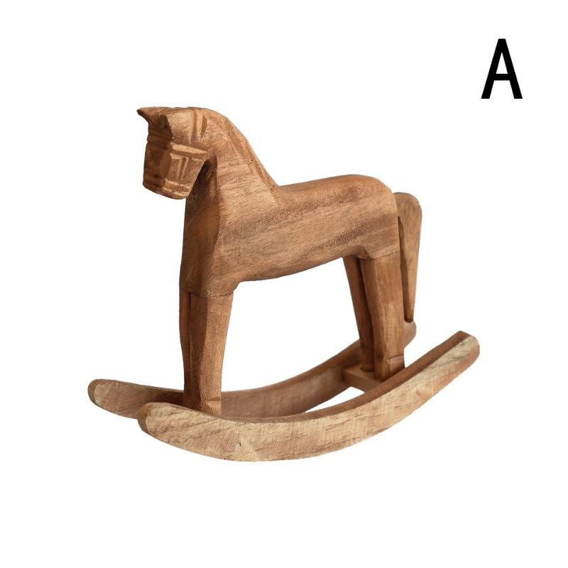 Creative Hand Carved Wooden Horse Series Retro Style Rocking Horse Desktop Decoration Ornament For Friends Commemorative Gift