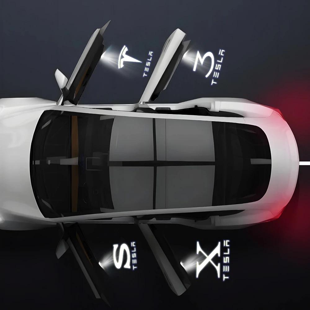 Car Sticker 2025 Hot Car Door LED Logo Projector Puddle Light Welcome Light Laser Projector Auto Accessories For Tesla Model Y M