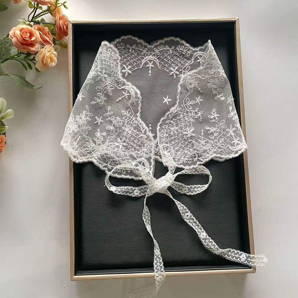 Fashion White Woven Floral Lace Hair Scarf Wraps Breathable Sweet Triangle Headscarf Retro Lace Hair Accessories Travel