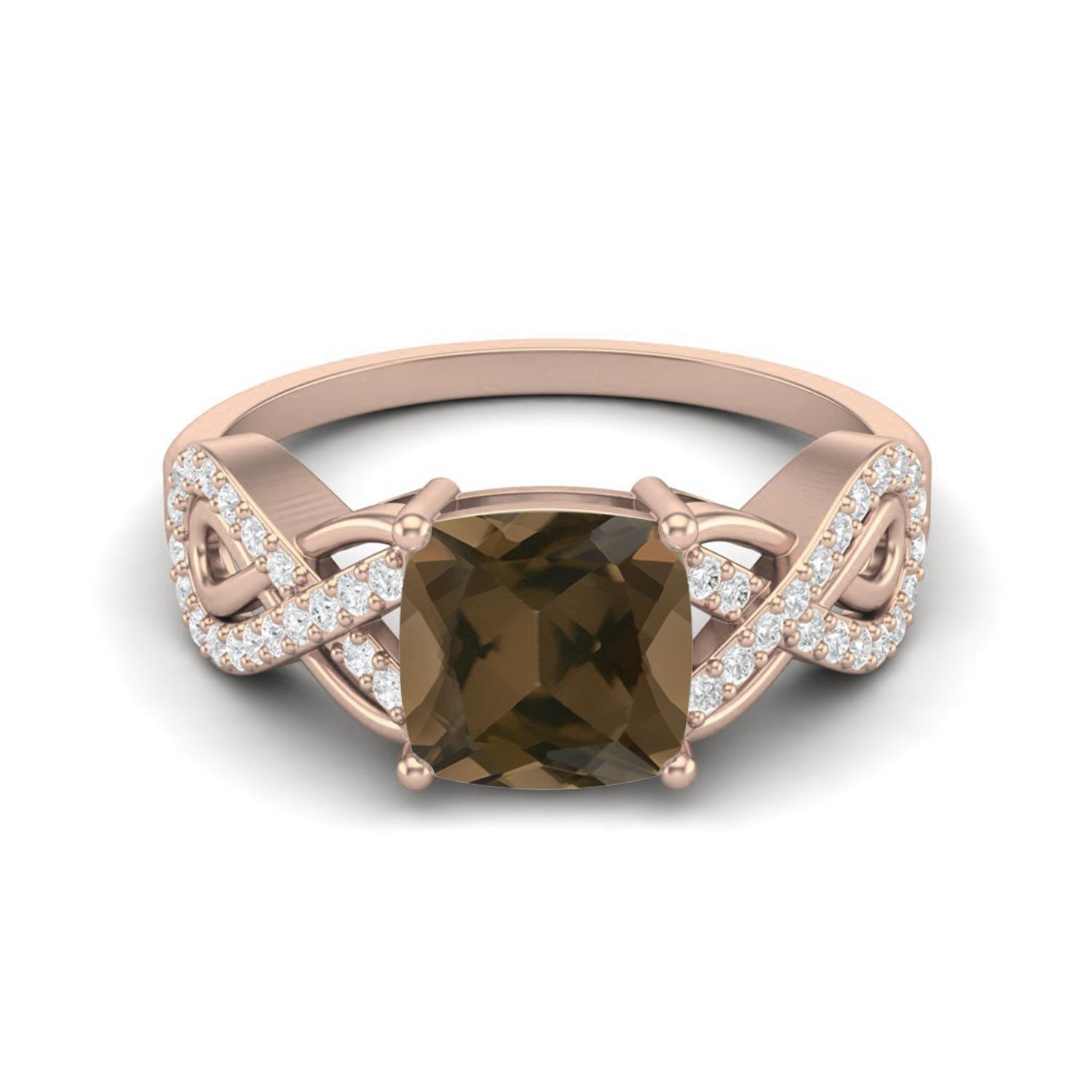 1.86 Ctw Cushion Smoky Quartz 925 Sterling Silver Rose Vermeil Twisted Shank Women Wedding Ring 9