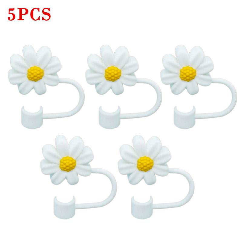 10PCS Silicone Straw Covers Cap Compatible with Stanley 30&40Oz Cup10mm Cute Flower Straw Toppers,Reusable Dust-Proof Straw Caps