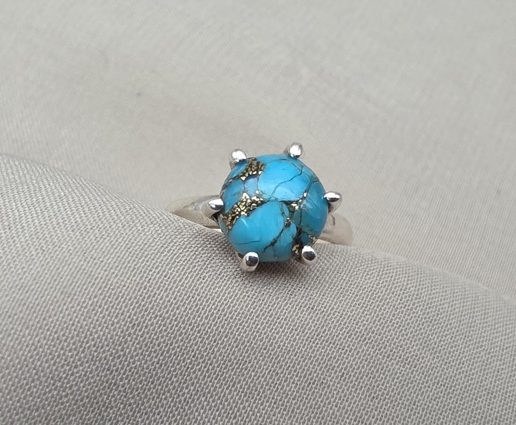 Blue Copper Turquoise Ring: 925 Sterling Silver Ring, Handmade Boho Jewelry