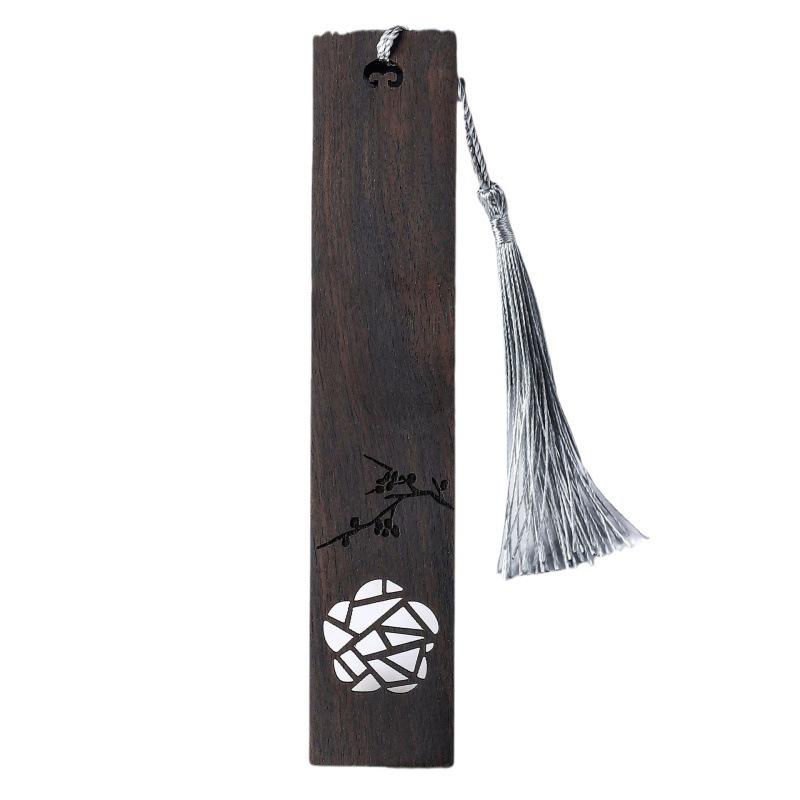 Ebony Plum Blossom Window Lattice Bookmark Set: Customizable Logo & Name, Red Bean Acacia Pair - Cultural and Creative Gift