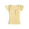 U-neck short-sleeved T-shirt women's summer new Spice Girl style solid color slim-fitting and thin short hidden button bottoming shirt top