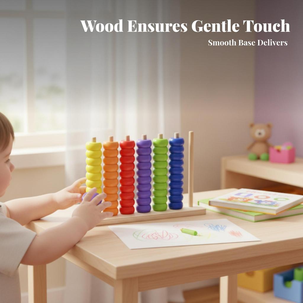 Rainbow Bead Abacus Wood Finish Wooden Toy Textured