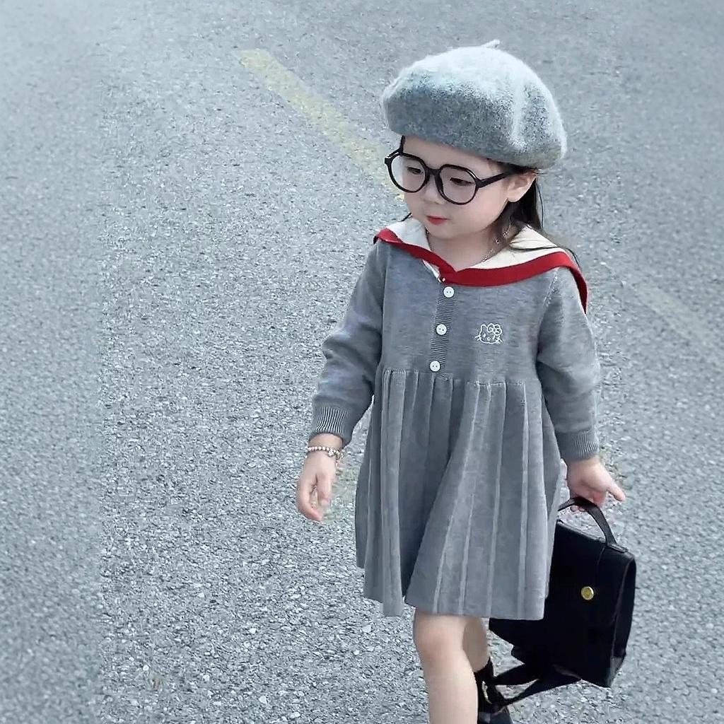 Girls Preppy Knit Dress Autumn Long Sleeve Cute Baby Skirt For Toddler And Kids