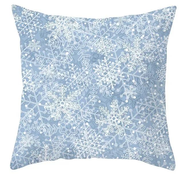 Winter Blue Christmas Pillowcase Home Snowflake Snowman Tree Pillowcase Home Decoration Cushion Cover