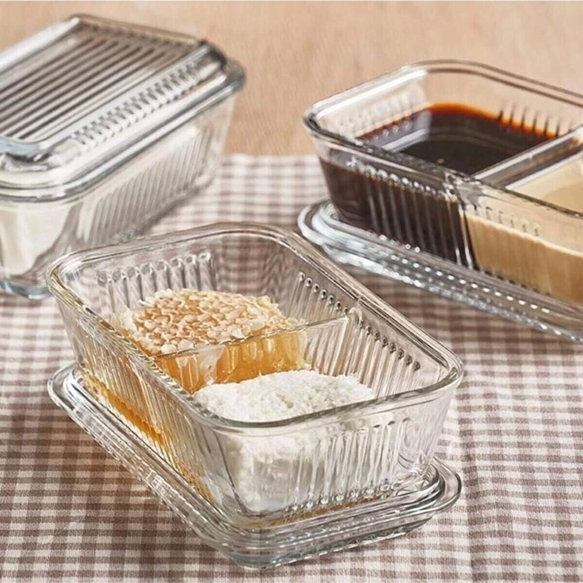 

Compartment Storage Box Breakfast 2 Pieces Home Kitchen Glass Standart білий