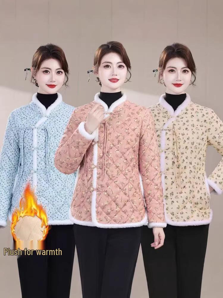 

Winter Northeast Mom Plus Velvet Thick Casual Cotton Jacket for Elderly 5XL (155~165 cm)