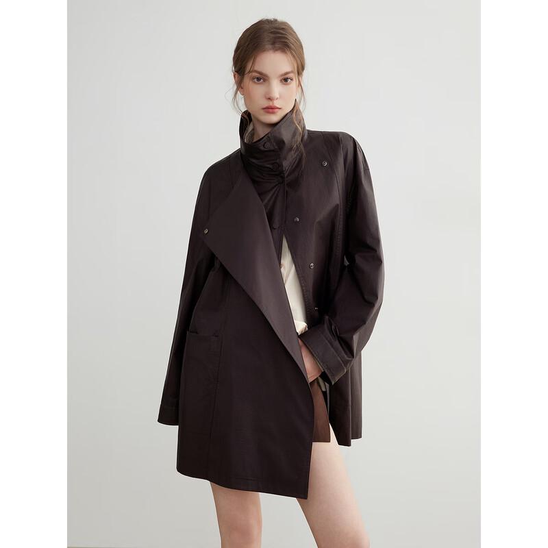 ELLE Modern Stand-up Collar Long Trench Coat M