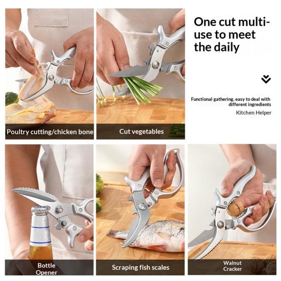 Heavy-Duty Kitchen Shears, Stainless Steel Poultry Scissors for Chicken Fish Ribs, 6-in-1 Tool with Bottle Opener, Fish Scale Scraper Nut Cracker