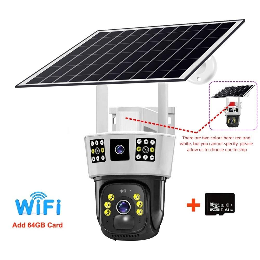 Caméra de surveillance à triple écran à énergie solaire: Caméra de Surveillance extérieure sans fil 4G/Wifi, couleur jour et nuit, à 360 °, sur trois écrans