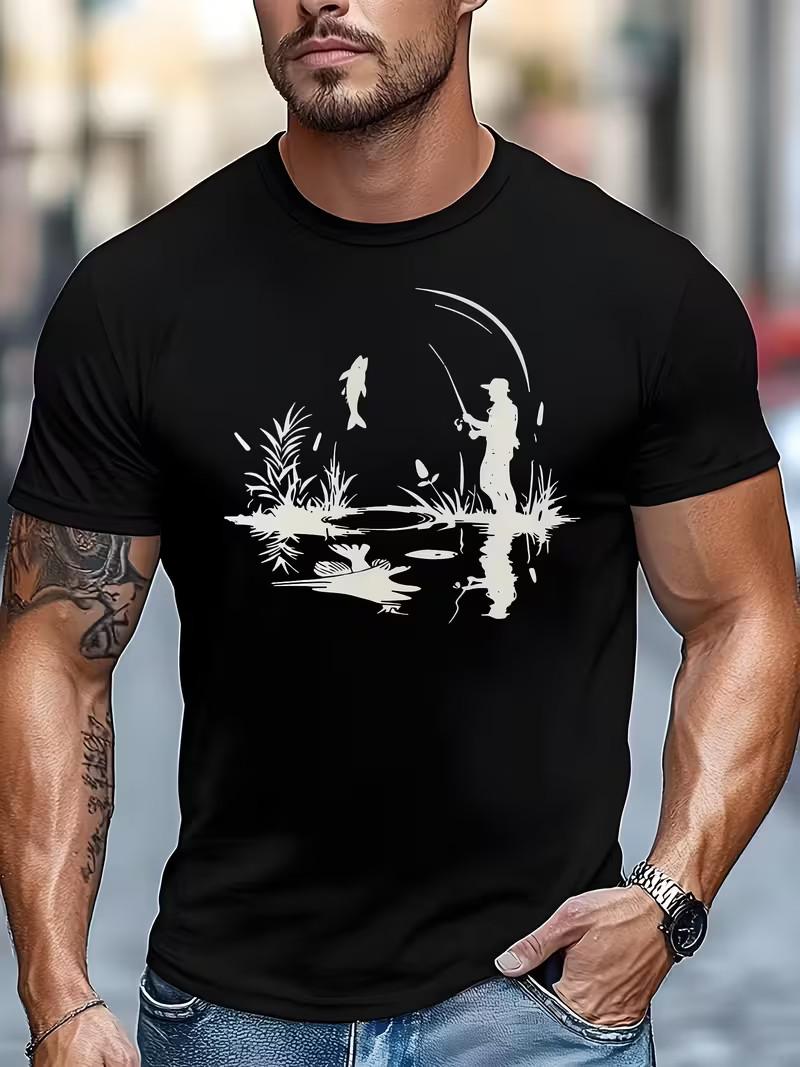 Men s Outdoor Fishing T-Shirt with Fish Print - Lightweight Breathable Polyester S