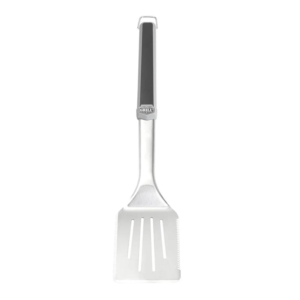 Stainless Steel Grill Spatula Long Reach Ergonomic Handle Serrated Edge Heavy Duty Rust Resistant Dishwasher Safe Built-in Hooks