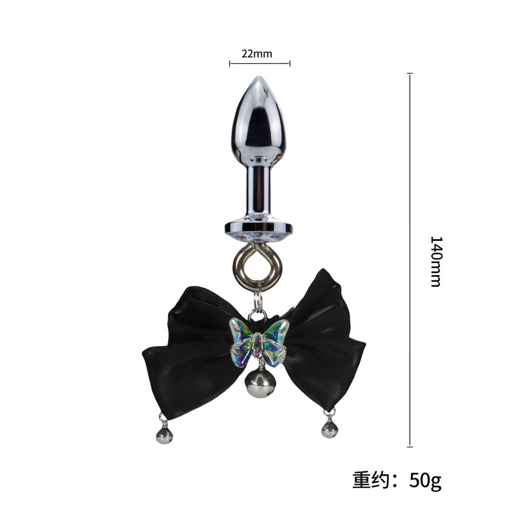 Sexy Aurora Bowknot BDSM Set Non-Piercing Nipple Clamps with Butt Plug Long Chain Dangle Bell Heart Adult Roleplay Lingerie Jewe