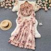 Spring Fashion Bow Top + Heavy Industry Pleated Chiffon Skirt Two-Piece Set Of Foreign Style Broken Flowers