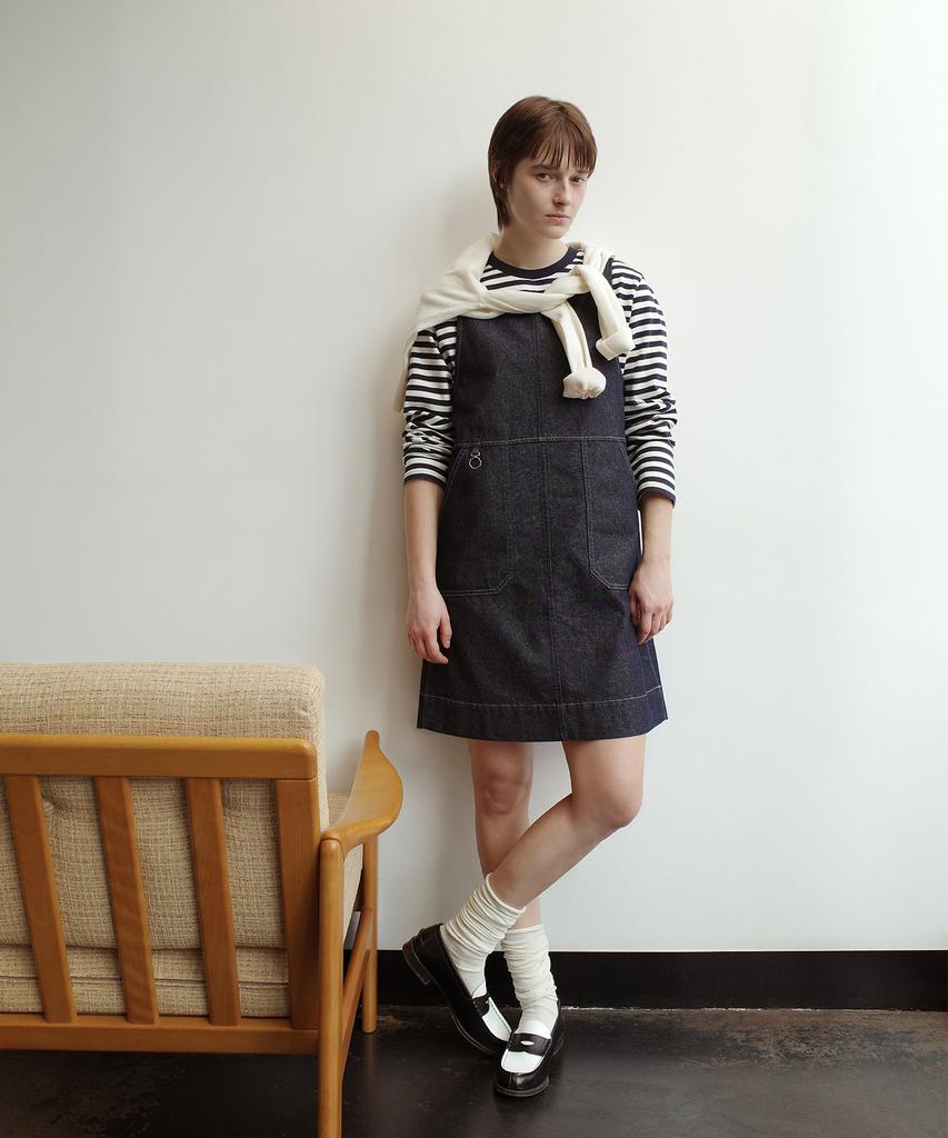 Covernat Woman Suspender Denim Dress Indigo