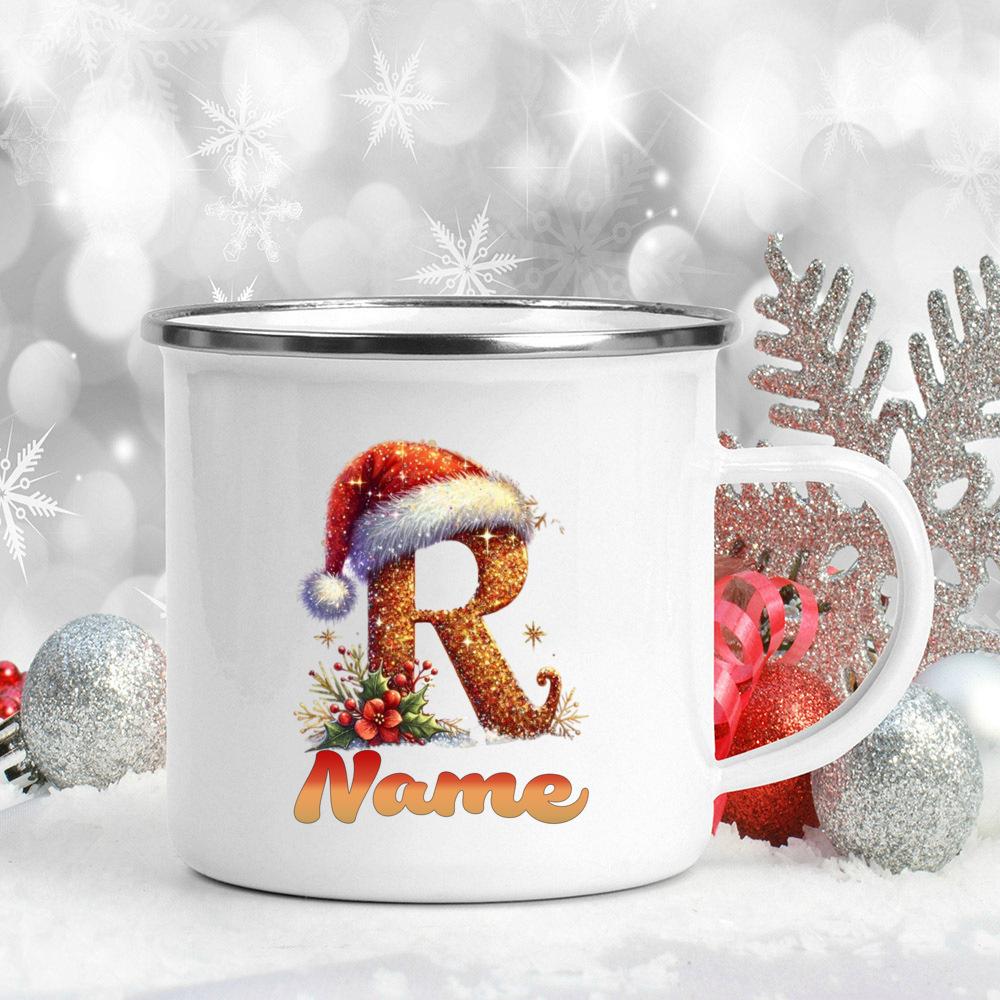 Personalized Cup Custom Name 26 Letter Juice Coffee Enamel Cups Large Capacity Mugs Christmas Gifts