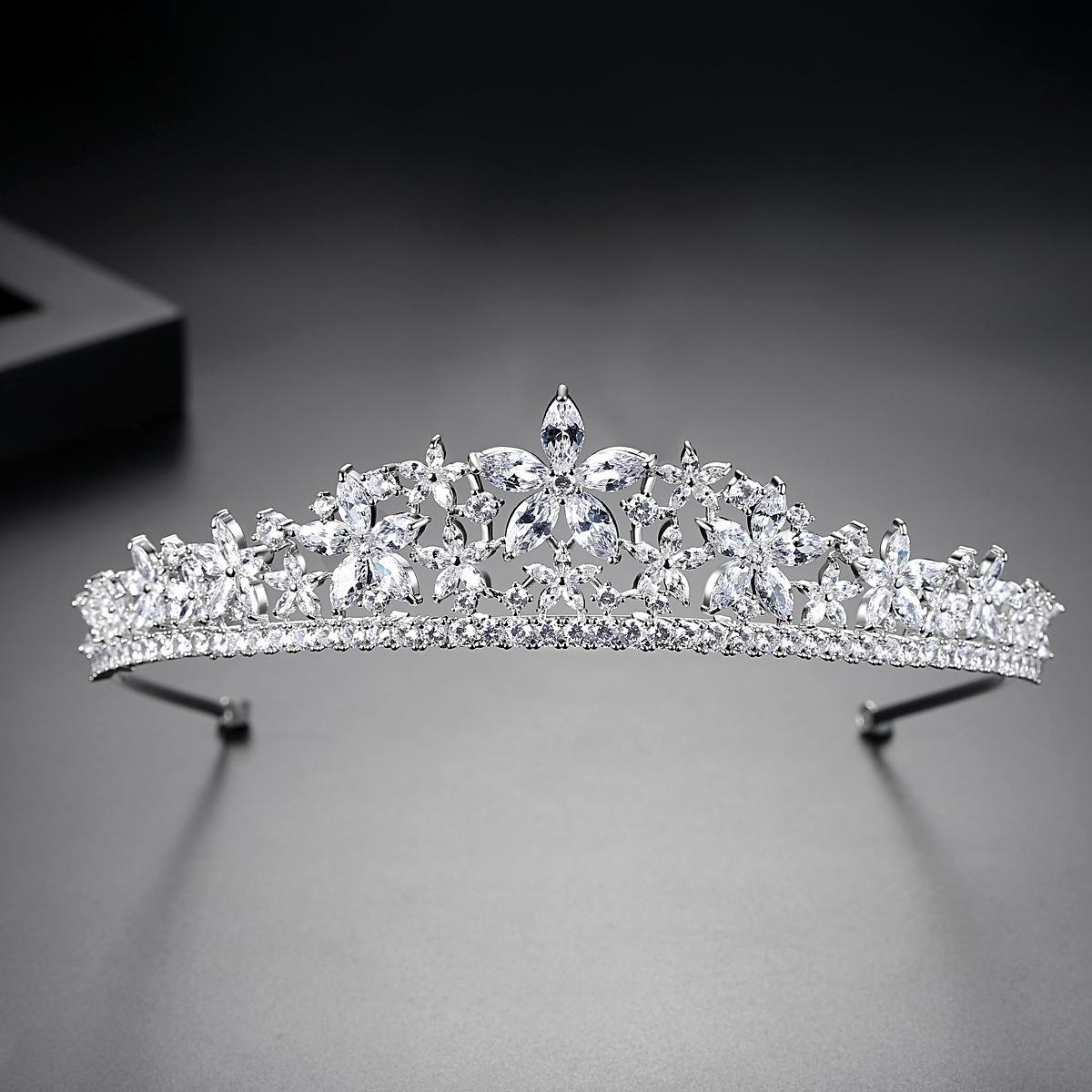 LUOXIN Fashionable Zircon Wedding Crown Flower Pageant Royal Tiaras Luxury Bridal Hair Accessories серебряный