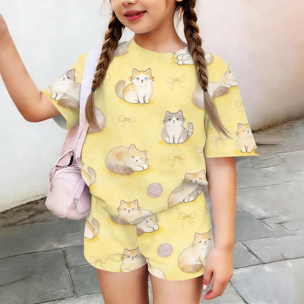 Kids Casual Two Piece Set Short Sleeve Top and Shorts Animal Pattern Lightweight Comfortable Summer Outfit for Boys and Girls