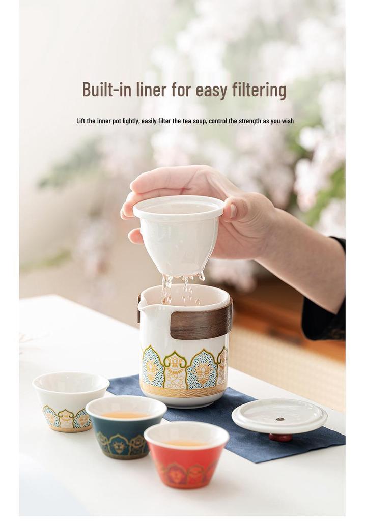 Portable Ceramic Travel Tea Set - Outdoor, Camping, Custom Souvenir Tea Brewing Kit with Kuaike Cup