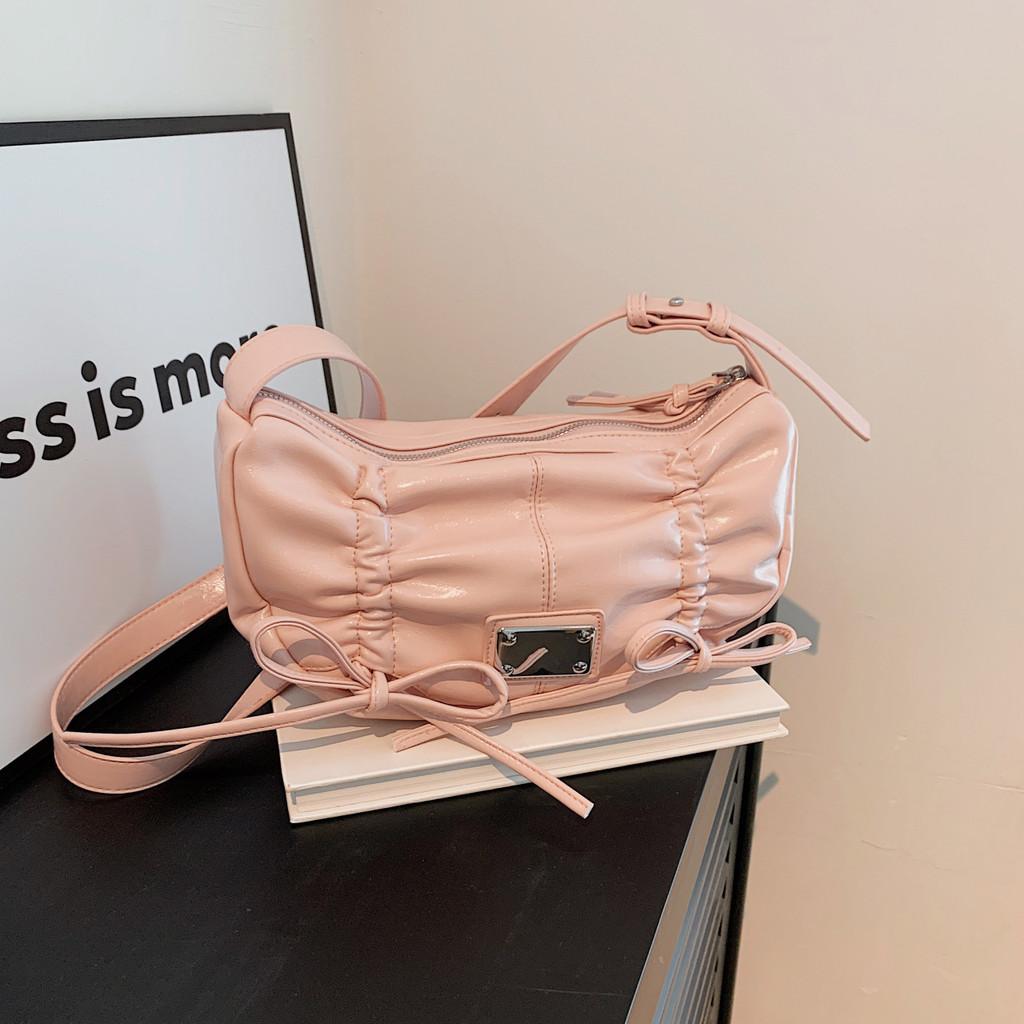 Ielgy Pleated Bow Dumpling Bag Niche Underarm Bag Fashion Ballet Style Messenger Bag