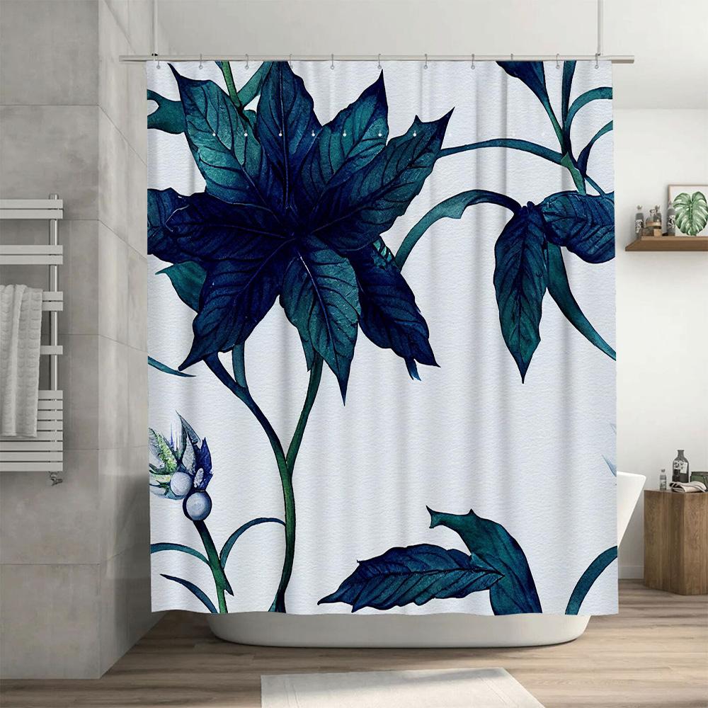Green Leaf Print Shower Curtain Waterproof Bath Decoration Home Decor
