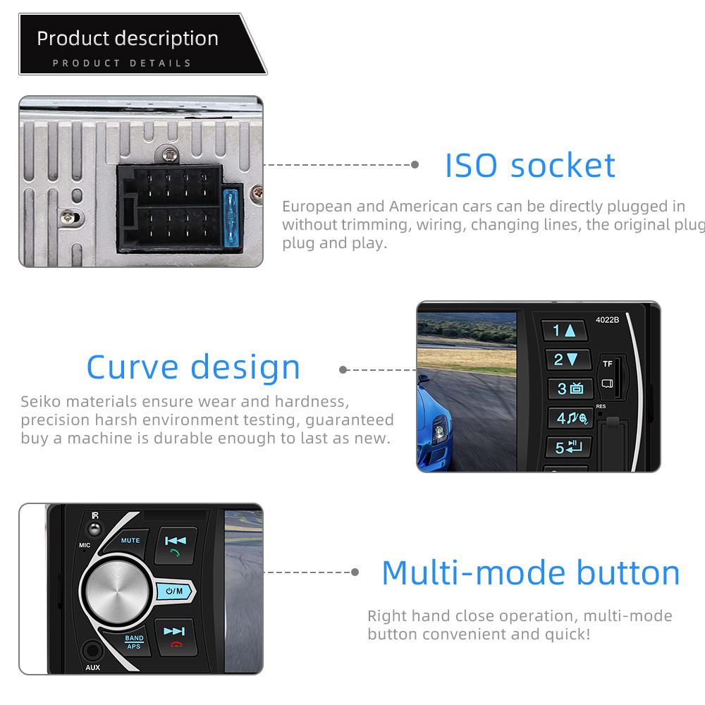 4022B Car MP5 Bluetooth Player Steering Wheel Control 1 Din 4.1 Inch Screen Auto Stereo Audio In Dash Head Unit Car Accessories