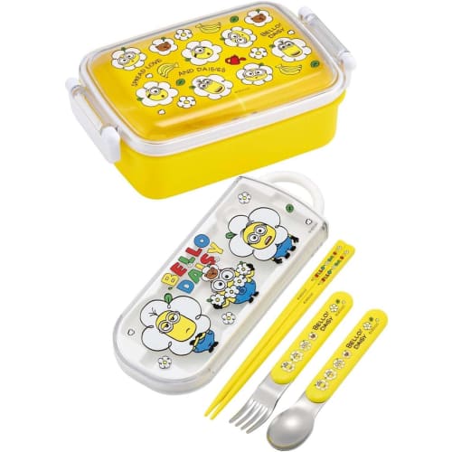 Skater Children's Lunch Box Trio Set Chopsticks Spoon Fork Kids Cutlery Antibacterial Treatment Easy To Open Sliding Type Made In Japan Minion 24 Boys