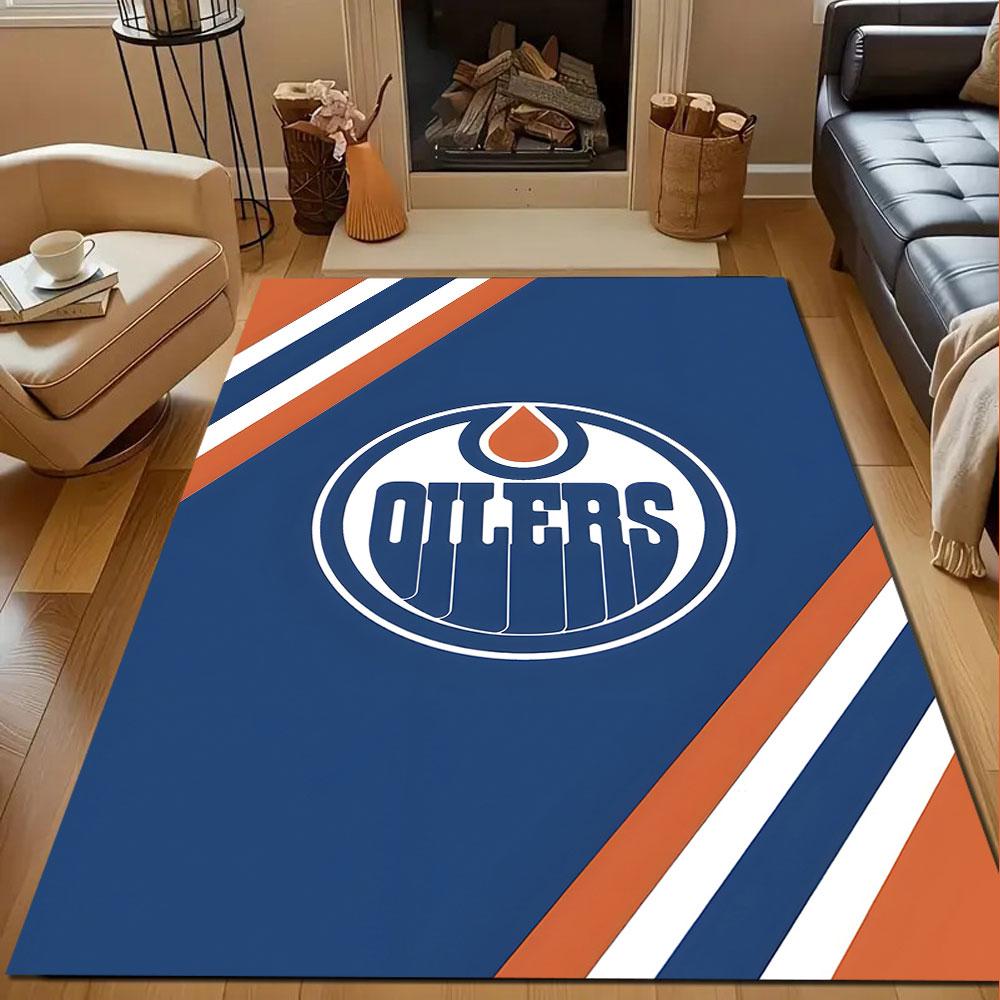 Edmonton Oilers Themed Rug Design Patterned Carpet, Non Slip Mat Suitable for Living Room and Bedroom Sofas