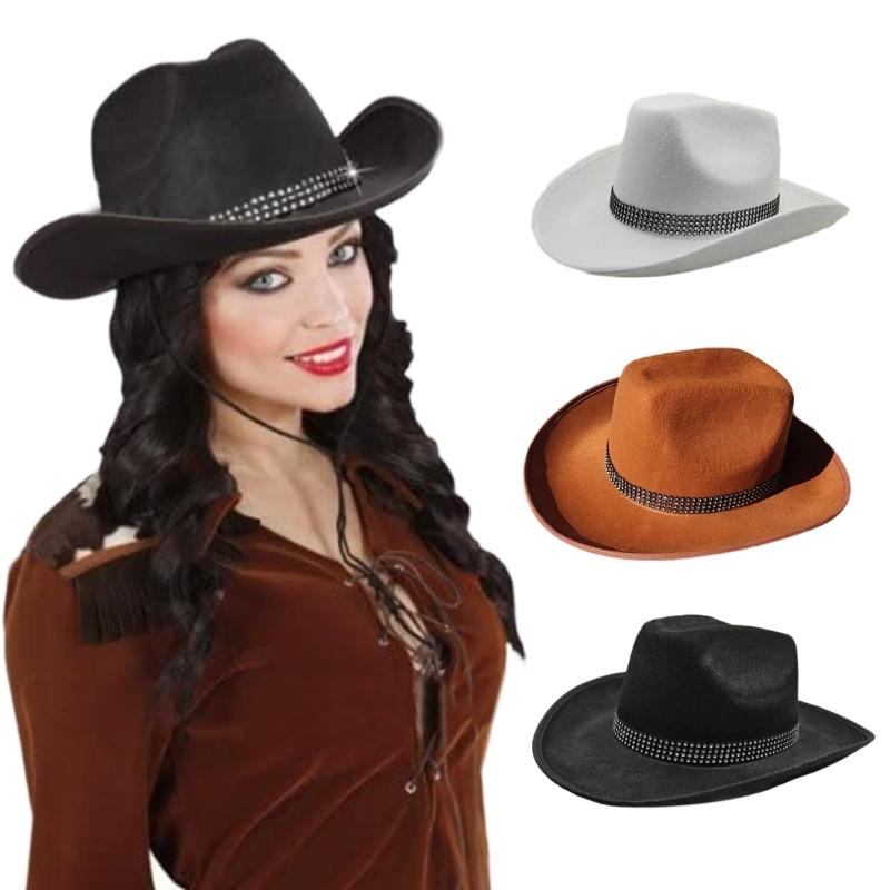 Cowboy Hat with Rhinestones Dazzling Cowgirl Hat Rhinestones Strip Decorations One Size Fits for Men and Women