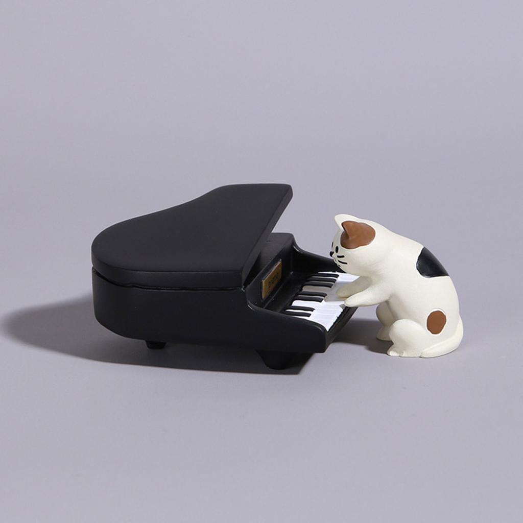 Yousheng Piano And Cat Figurine Resin Piano Player Cat Ornament Tabletop Cartoon Cat Sculpture for Home Office Desk Bookshelf Decoration