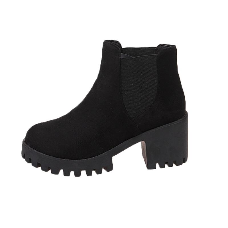 

Autumn and winter new large size thick heel Martin boots women s platform short boots high heel leather boots 43