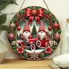 20cm Christmas Gift Pickup Truck Dwarf Christmas Tree,Round Wooden Ornament, Home Office Door Front Porch Bar Decor