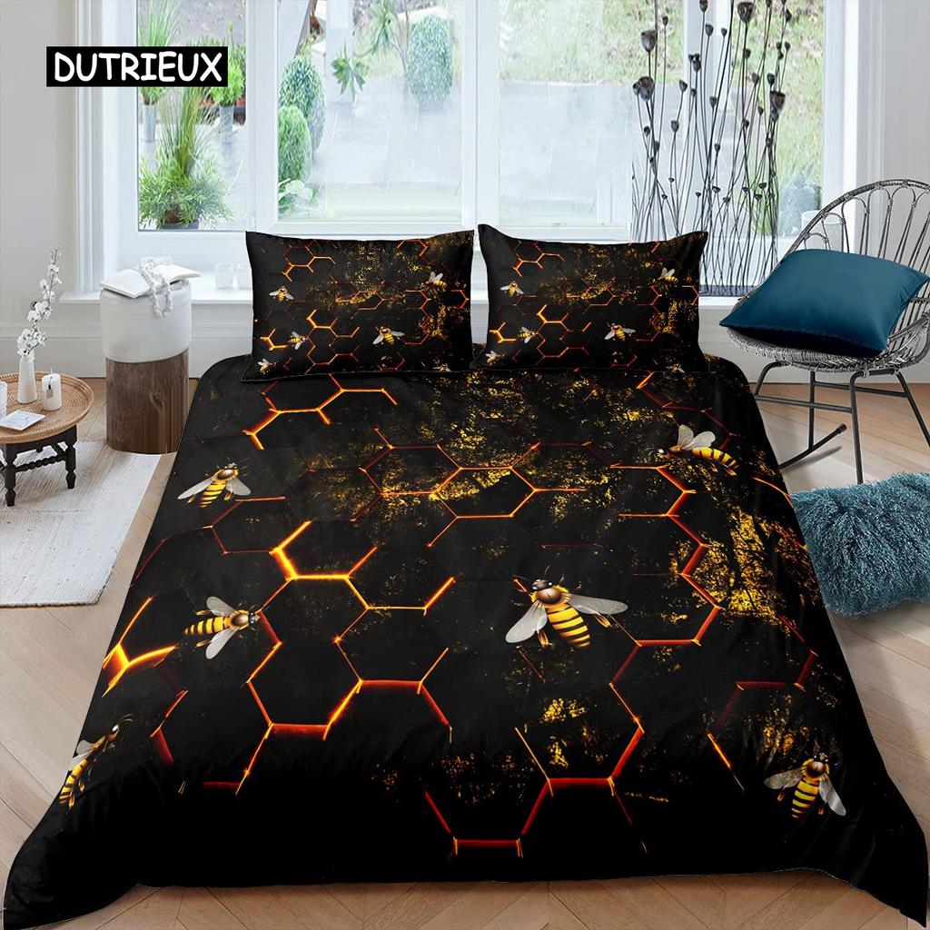 Sechseckige Bettbezug-Set Wabenmarmor Bettdeckenbezug-Set Bienenstock Sechseck Batik King Size Geometrisches Diamant-Bettwäscheset