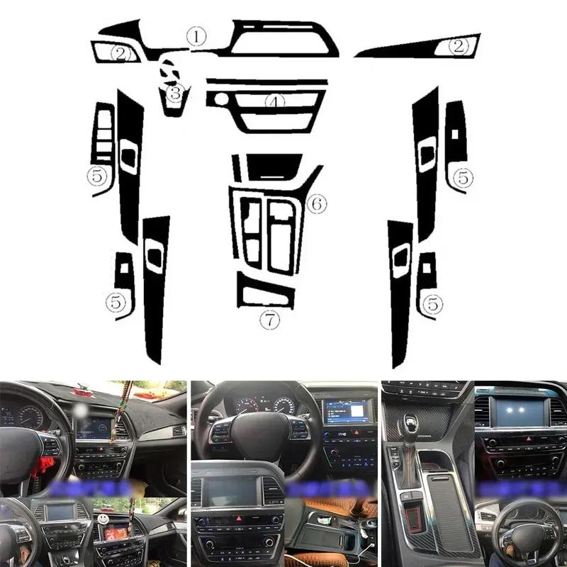 

For Hyundai Sonata 9 2015-2017 Stickers 1 Set Of 3D Carbon Fiber Black Car Center Console Molding High Quality