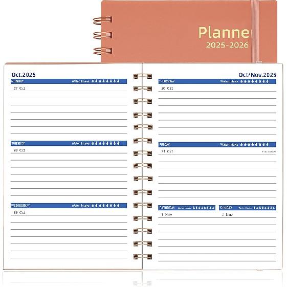 Monthly Planner 2025-2026 (7.4   x 9.6  ), 18 Months Calendar Planner from Jul 2025-Dec 2026, 2025 Agenda with Pocket, 120GSM Paper, Black PP Cover Pink(Dated 2025.
