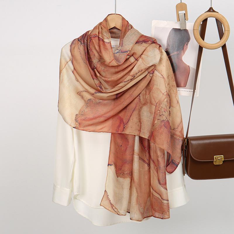 

Этнический стиль Головной платок Полиэстер Материал Весна И Лето Тонкий Шарф с рисунком тушью Цветная шаль Женщины 80*180