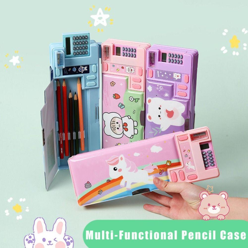 

Двошаровий пенал із калькулятором/точилкою для канцелярських товарів. Шкільний офіс Dark Blue-Panda