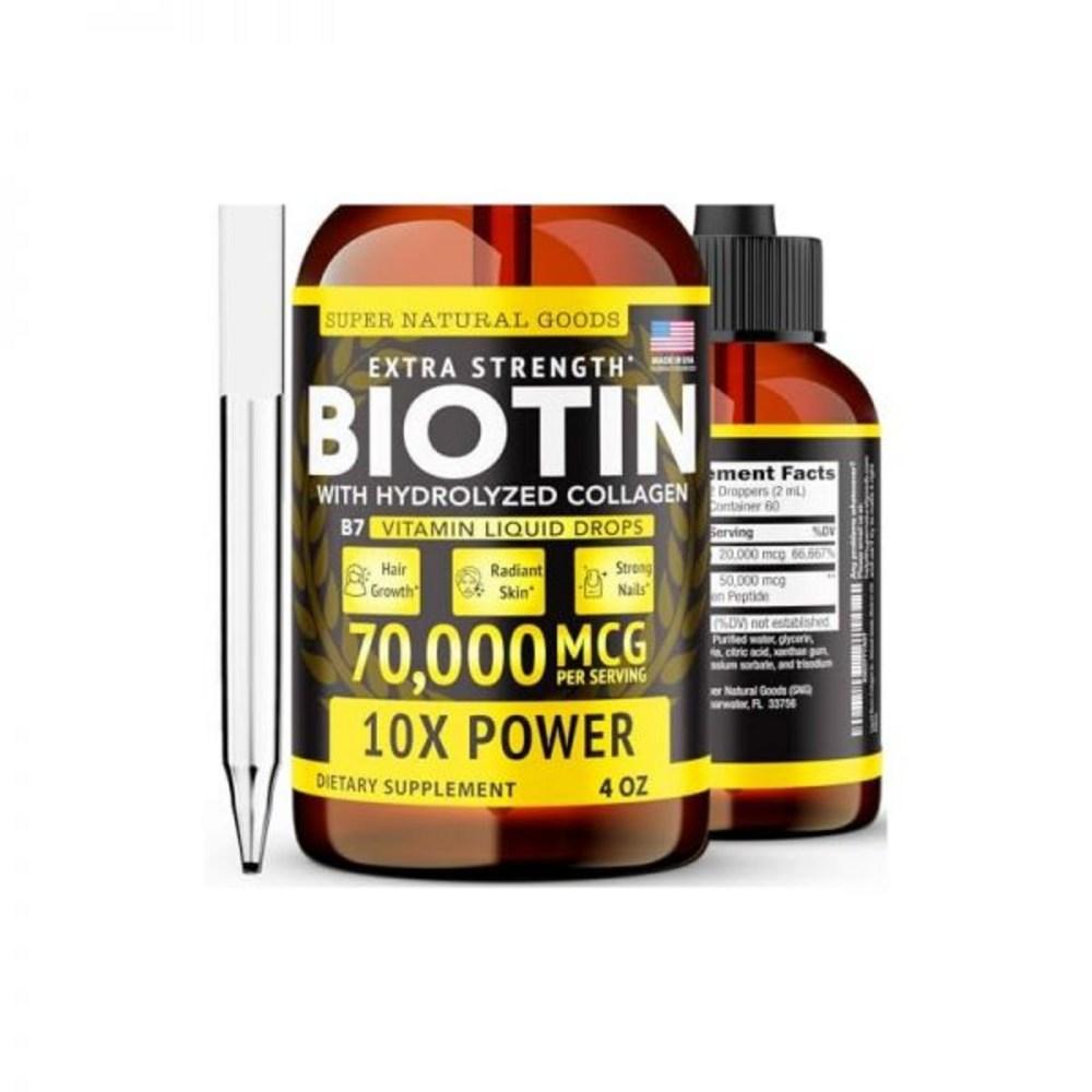 Super Natural Goods Liquid Biotin & Collagen 70,000 Micrograms Hair Growth Vitamin Drops for Shiny Skin, Strong Nails, and Damaged Hair