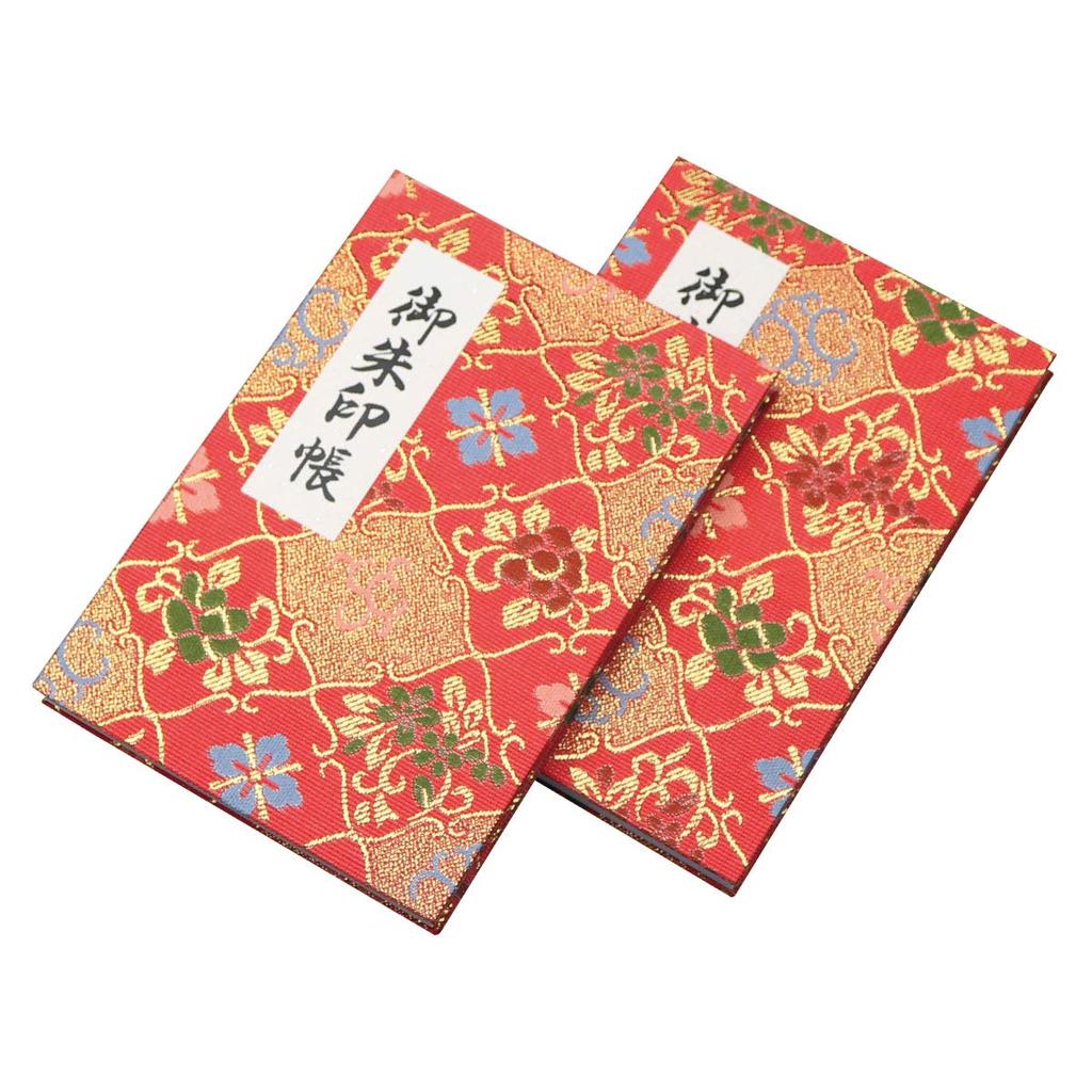 40-seitiges Goshuincho (Briefmarkenbuch) mit Vinyl-Abdeckung im Akkordeon-Stil, goldener Brokat und Hotokudo Original-Lesezeichen (Hanabishi (Rosa) Design)