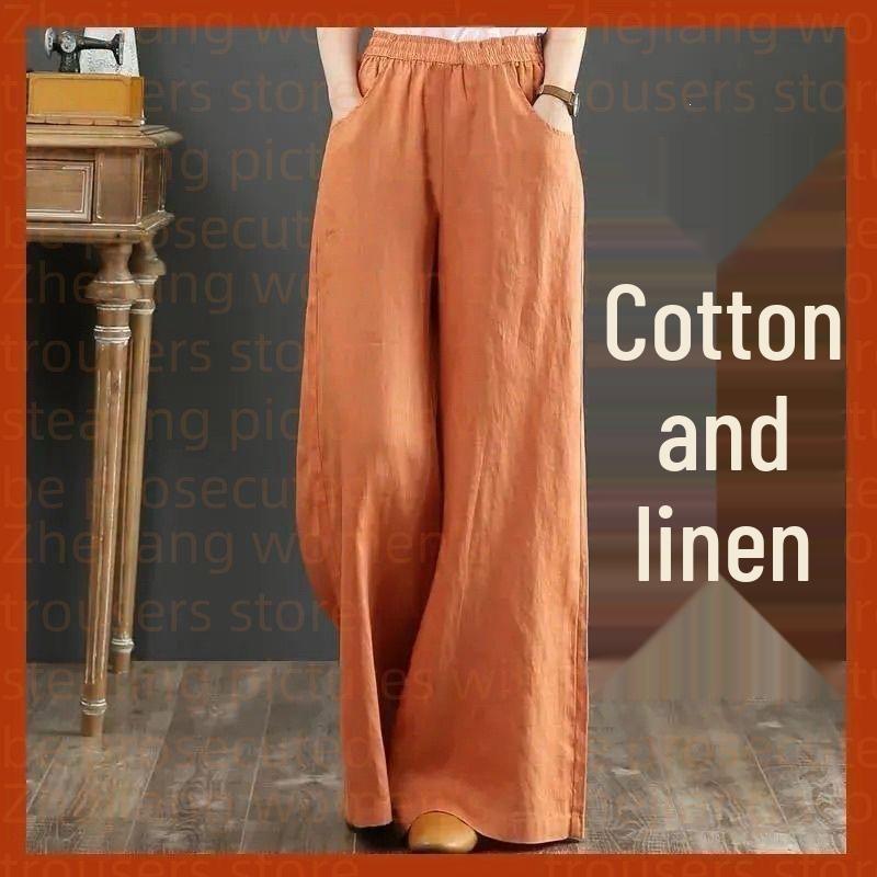 Pantaloni Larghi in Cotone e Lino Taglie Forti da Donna - Vita Elastica, Coulisse, Vestibilità Ampia per Primavera/Estate