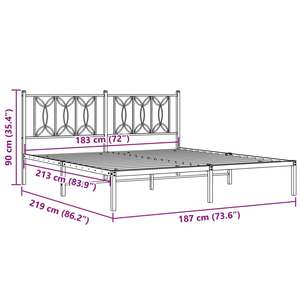 Metal Bed Frame with Headboard Black 183 X 213 Cm