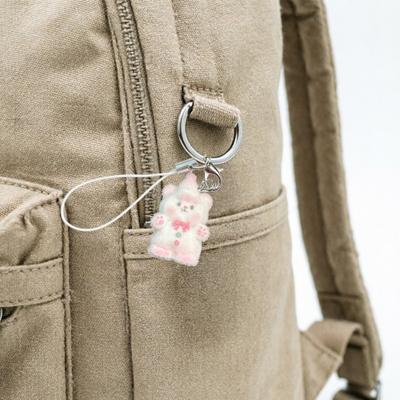 Bag Pendant Lightweight Mini Bear Charm Keychain with Soft Flocking Texture Lanyard Phone Bag Gift Accessory