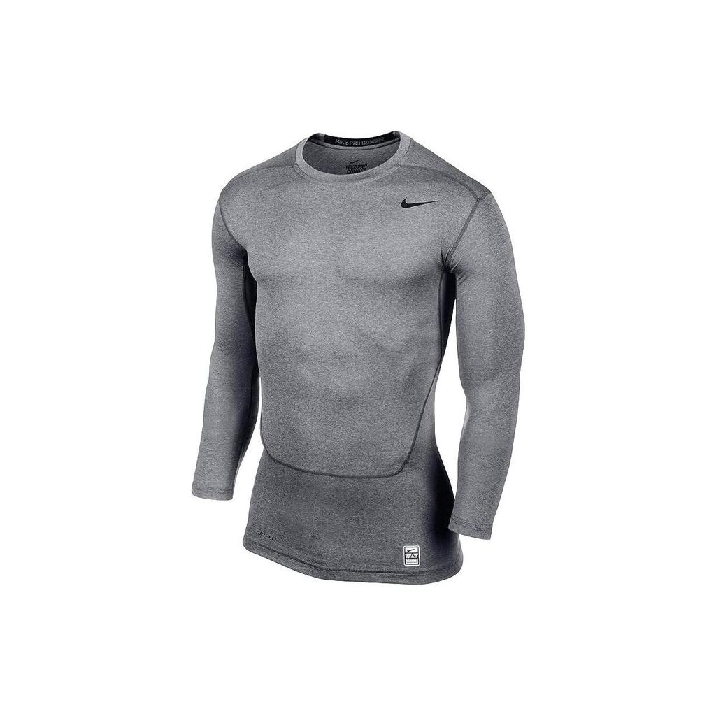 Nike Logo Round Neck Long Sleeve Fitness Shirt Men Tops Gray 449794-091
