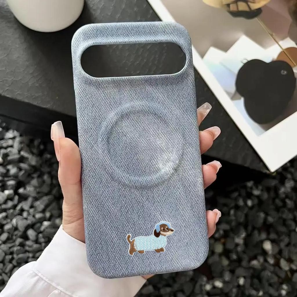 Couple Design Cowboy Cloth Texture Leather Magnetic Charge Case For Google Pixel 10 9 Pro XL 8 7 A/Pro Anti-fall Protector Cover
