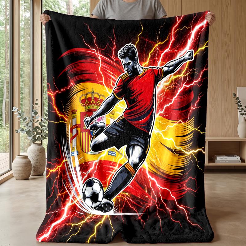 Spain Football Printed Flannel Blanket Skin Friendly Warm Decorative Throw for Indoor Couch Bed Daily Use