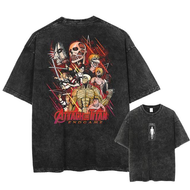 Hot Anime (Attack on Titan) Eren Yeager Graphic Washed T-Shirt Men s Oversized Manga T-Shirts Cotton Tee Men s Harajuku T-Shirt 4XL