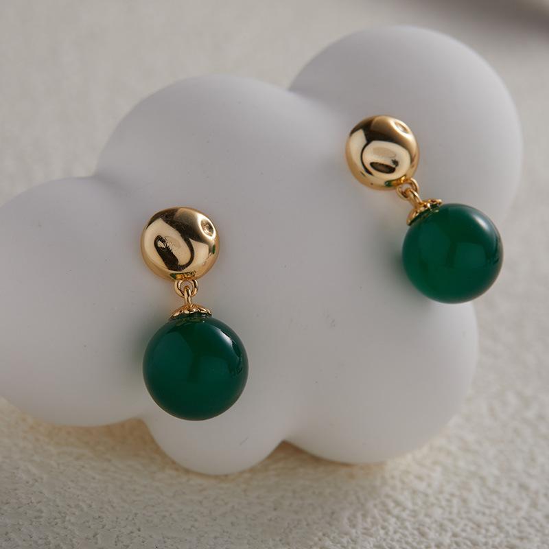 Orecchini a lobo colorati in Argento Sterling S925 Agata Rossa Naturale Agata Nera Giada Verde + Occhio di Tigre Tesoro Tendenza Donna Orecchini a Sfera