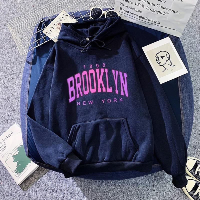 Fashion Women's Sweatshirts High Quality Brooklyn Print Hooded Long Sleeve Pullover City Vibe Girls Daily Casual Hoodie
